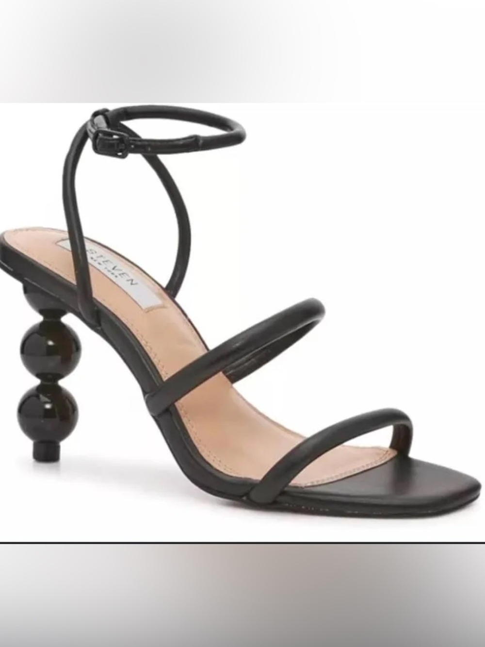 NWT and BOX Black Strappy Ankle-Wrap Sandal with Sculpted Heel size 7
